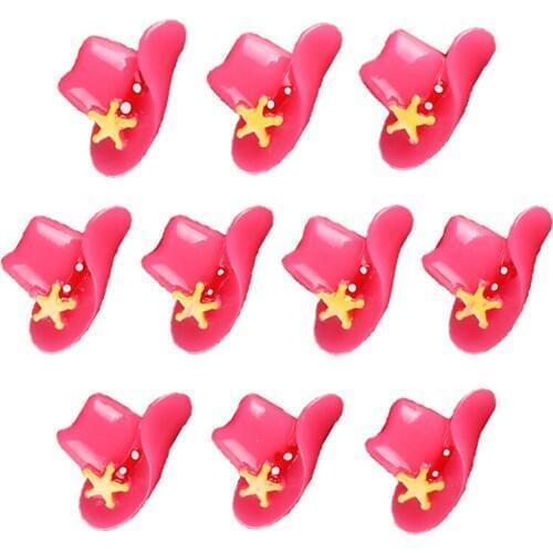 50pcs Western Cowgirl Hot Pink Hat Resin Scrapbooking Hair Bow Clip Center Crafts Embellishment Charms Cabachons
