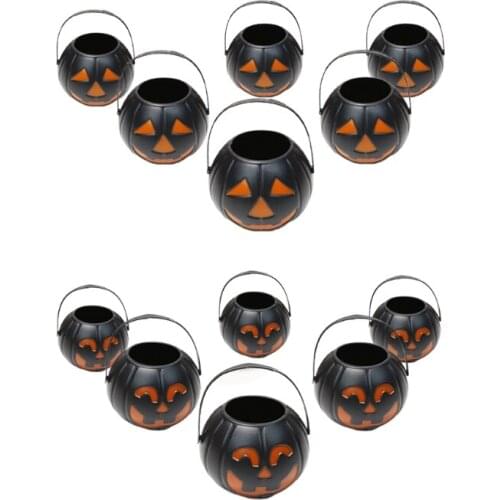 6Pcs Halloween Mini Pumpkin Candy Holder Bowl Portable Kids Trick Or Treat Plastic Pot Wizard Bucket Kettle Basket