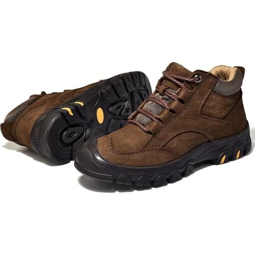 Genuine Leather Mens Boots Casual Brown Combat Desert Boots Men Luxury Winter Plush Snow Boots Military Outdoor Shoes Size 38-46