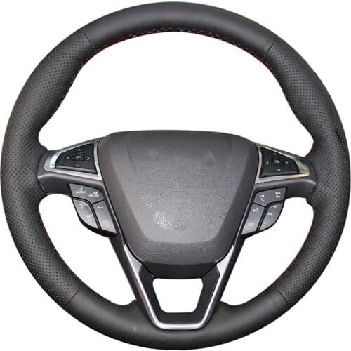 Black Artificial Leather Hand-stitched No-slip Car Steering Wheel Cover for Ford Mondeo Fusion 2013-2019 EDGE 2015-2019
