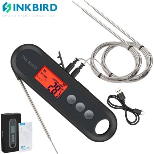 Inkbird Digital Food Thermometer Supports External Probes Instant Read Meat with Large Backlit LCD Temperature Alarms for Grill