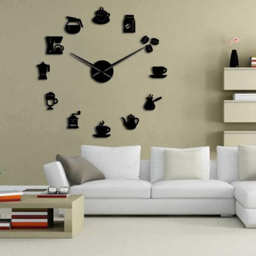 Digital Number Coffee Cup DIY Clock Acrylic Sticker Self-adhensive Quartz Mute 3D Wall Clock Kitchen Home Decor Wall Clock