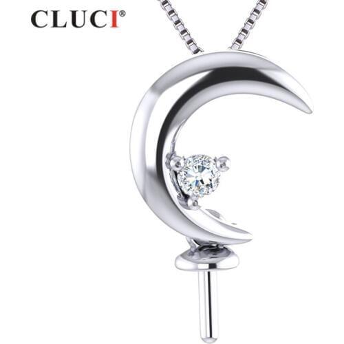 CLUCI 925 Sterling Silver Nice Moon Shape Pendant Romantic Gift For best Friend Pearl Pendant Jewelry SP303SB