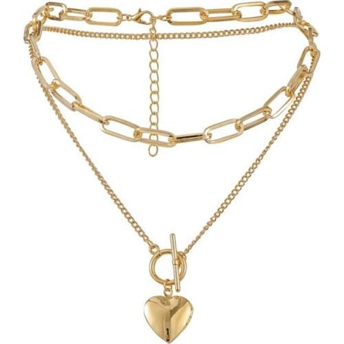 New Hot Sale Fashion Heart Pendant Necklace Alloy Double-Layer Retro Clavicle Chain Heart Dangle Necklace Female Jewelry Gift