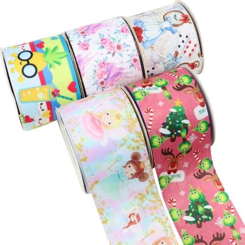 Fruit Merry Christmas Flower Princess Cartoon Printed Grosgrain Ribbon Party Decoration 10 Yard DIY Bow Bag Material Handmade