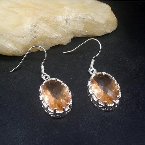 Gemstonefactory Big Promotion Single Unique 925 Silver Simple Honey Topaz Dangle Drop Earrings Jewelry for Women Mom 20213742