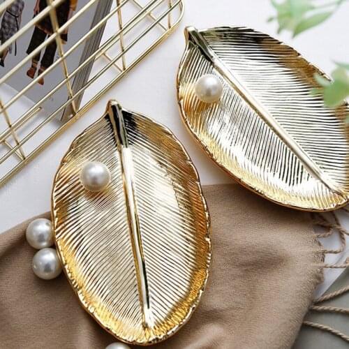 Nordic Retro Creative Electroplating Golden Leaf Ceramic Tray Decoration Tray Jewelry Storage Tray