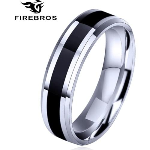 FIREBROS 2021 New 6mm Black Titanium Stainless Steel Ring Men Women Fashion Jewelry Gift Accessories Wholesale Dropshipping