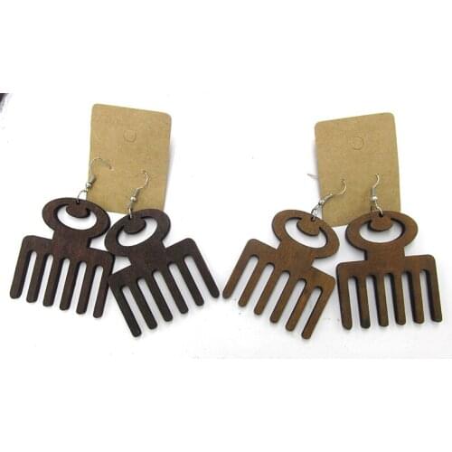 Smaller Size Afro Pick Wood Earrings can mixed 2 colors