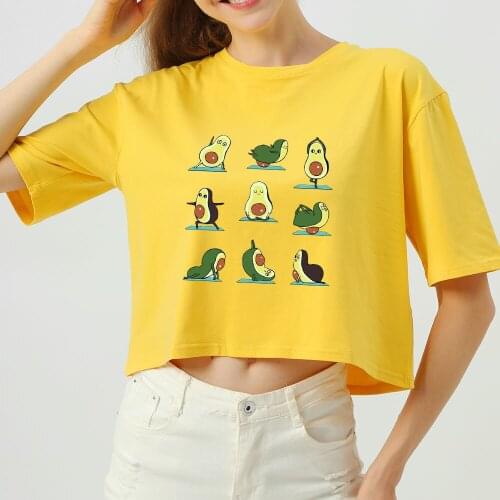 Kawaii Avocado Tshirt Cotton Pink Crop Tops for Petite Women Summer Harajuku Shorts Sweet Girls T-shirt Japanese Style Y2k Shirt