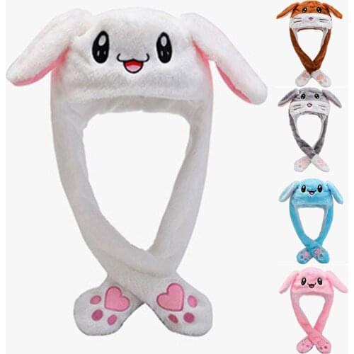 Fashion Rabbit Hat Ear Moving Jumping Hat With Lamp Preppy Style Funny Toys Cap Good Gift For Women Girls Hat Rabbit Cospaly Hot