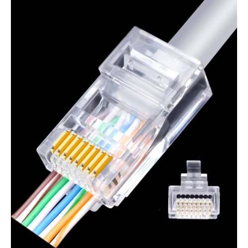 100PCS Cat5E RJ45 8P8C Modular Socket for CAT5 LAN Network High Quality RJ45 Ethernet Cable Plugs Modular Adapter Connectors