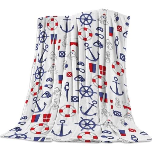 Nautical Theme Pattern Throw Blanket Portable Soft Sofa Blanket Warm Microfiber Flannel Blankets for Beds