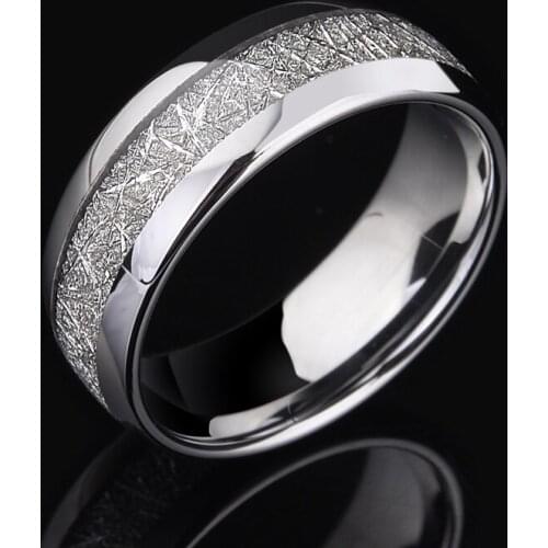 Fashion 8MM Mens Silver Color Tungsten Carbide Stainless Steel Ring Inlay Carbon fibre Ring Men Wedding Band