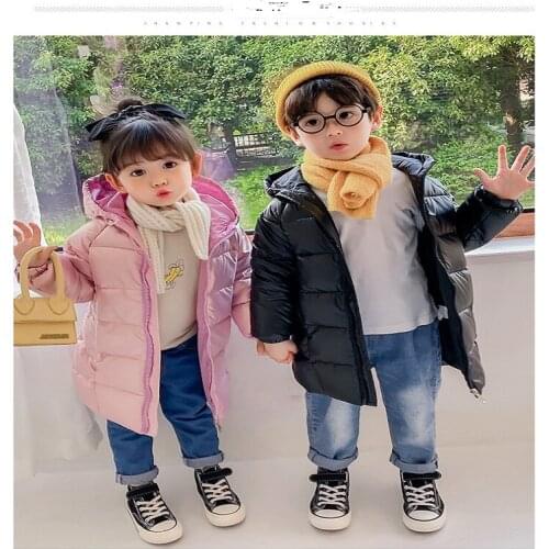 2021 new winter childrens down jacket mens and womens childrens wear middle and long coat with thickened hoods for middle and sm