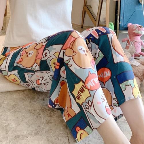 2020 Newest Summer Viscose Thin Home Pants Cartoons Leaf Print Women Sleep Pants Wide Leg Sweet Pajama Pants Pyjamas Femme
