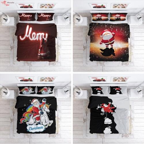 2022 New Christmas Bedding Set Winter Santa Claus Duvet Cover Bed Linens Bedroom Soft Quilt Covers with Pillowcase Kids Gifts