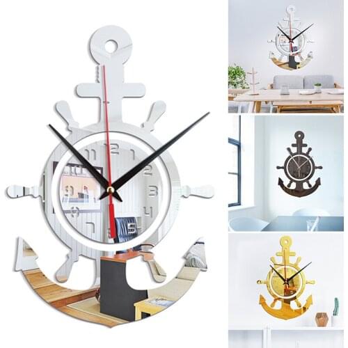 New Hot Acrylic Anchor Clock 3D Wall Clock Stickers Mediterranean Style Art Pirate Clock for Home Livingroom Bedroom