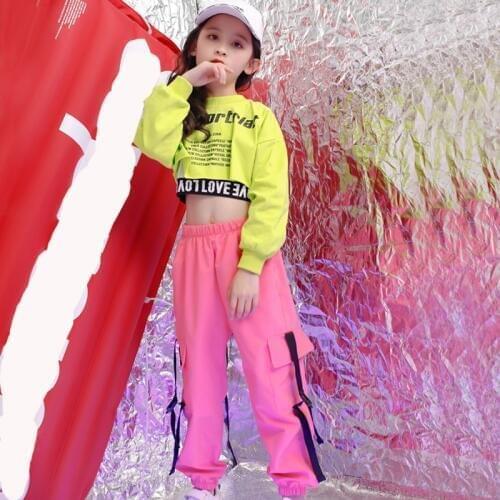 Girls Hip Hop Clothing Sweatshirt Top Crop Running Casual Pants for Kids Jazz Dance Costume Wear Ballroom Dancing Clothes