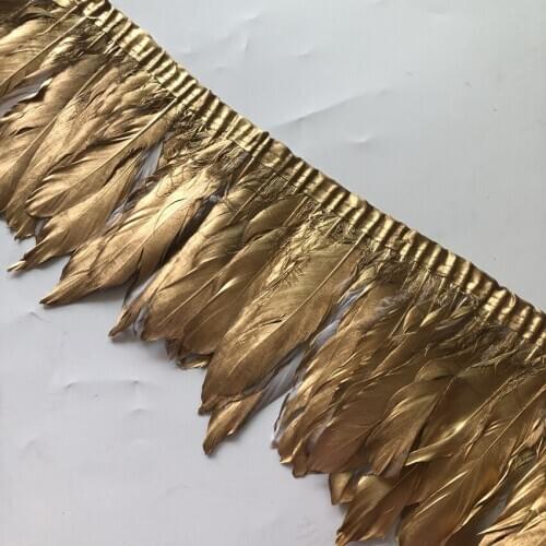 Wholesale 4 Meters Paint Gold Goose Feathers Trims White Geese Feather for Crafts Fringes Ribbons Clothing Belts Plumas Plumes