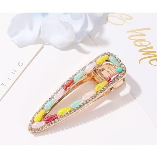 Acrylic Alloy Hollow Colorful Rhinestone Simulated Pearls Golden Barrettes Hair Clips & Pins Headwear for Women Girl Gift Party