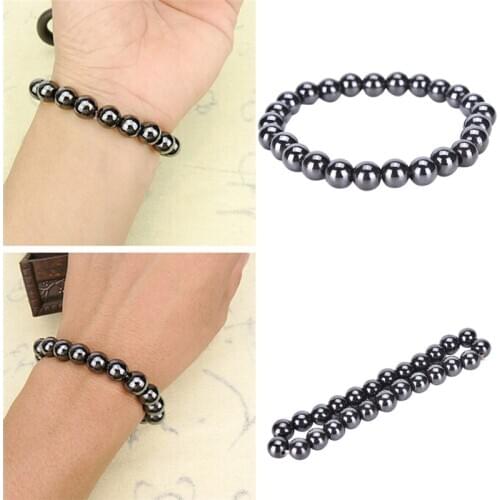 1PCS Weight Loss Natural Stone Hematite Magnetic Bracelet Black Beads Therapy Health Care Stretch Bracelet & Bangle