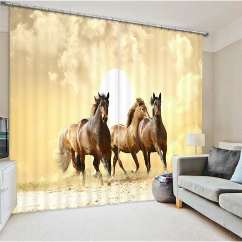 Customized Fine horse Luxury 3D Blackout Window Curtain Drapes For Living room Bed room Hotel Wall Tapestry Cortinas
