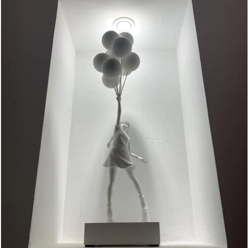 Luxurious Balloon Girl Statues Banksys Flying Balloons Girl Art Sculpture Resin Craft Home Decoration Christmas Gift 57cm