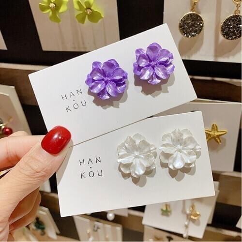 Temperament Gardenia Petal Stud Earrings For Women Purple White Color Flower Party Wedding Jewelry Korean Earring 2020 New