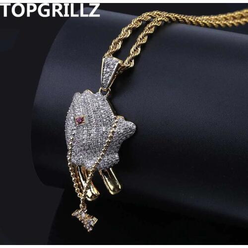 TOPGRILLZ Hip Hop Brass Gold Color Iced Out Micro Pave CZ Praying Hands Cross Pendant Necklace Charm For Men Women Gifts Jewelry