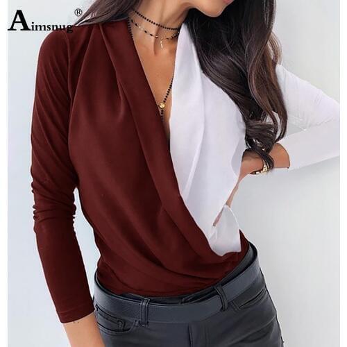 Plus Size 3xl Women Deep V-neck T-shirt Irregular Splice Office Ladies OL Shirt Tops 2020 Summer New Female Loose Casual T-shirt