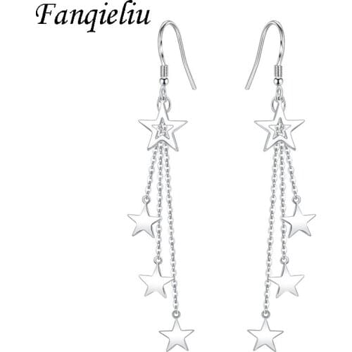 Fanqieliu Long Tassel 4pcs Star Drop Earrings Silver 925 Women FQL21038