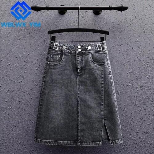 High quality Women Denim Skirts Pocket High waist Sexy Package Hip Jeans Skirts A-Line Fashion Bifurcation Skirts Womens 3XL