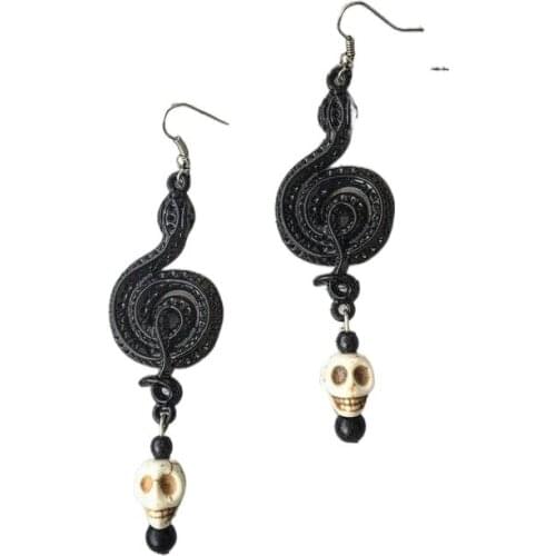 Goth Black Snake Rhombus Crystal Dangle Earrings Drop Serpent Gothic Vampire Statement Punk Crappy Jewelry Women Fashion Gift