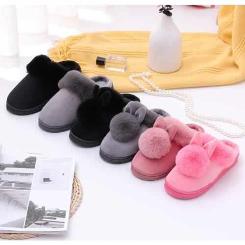 2021 Autumn Winter Warm Women Shoes New Fashion Cotton Slippers Rabbit Ear Home Indoor Slippers Womens Cute Plus Plush Slippers