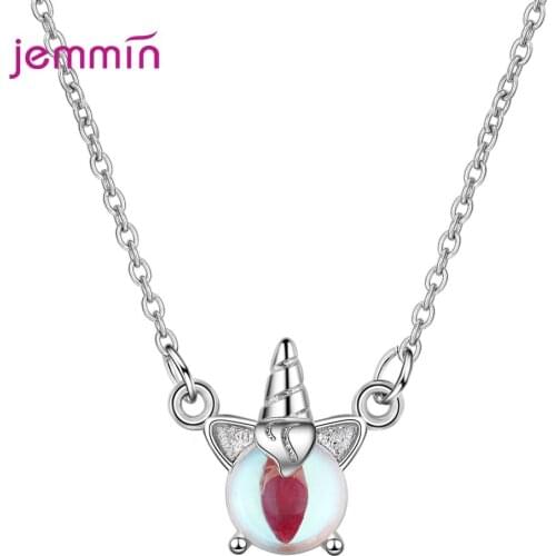Korean CZ Stone Unicorn Necklace Luxury Crystal Statement Jewelry Women 925 Sterling Silver Pendant Necklaces Wholesale