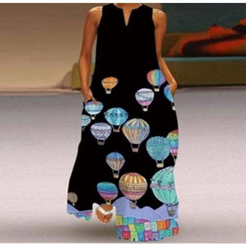 Big Size Women Maxi Dress Sexy V-Neck Sleeveless Beach Party Dress 4XL 5XL Casual Loose Pockets Long Dress Vestidos Plus Size