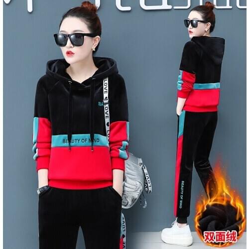 Winter Thick Velvet Women Tracksuit Sportswear Warm Hoodie Running Jogging Outfit Workout Casual Set Sport Suit Sweatshirt+pant