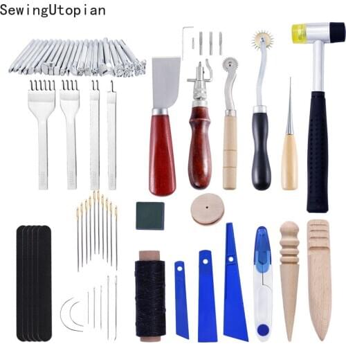 1Set Professional Leather Craft Sewing Punch Tool Kit Cutter Carving Working Stitching Leathercraft Tool Set for Beginner
