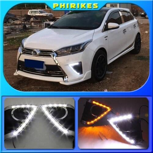 1 Pair DC12V 6000-6700K Car LED Daytime Running Light Waterproof 2 Color DRL Turn Signal Light Fit for Toyota Yaris Vios 13-15
