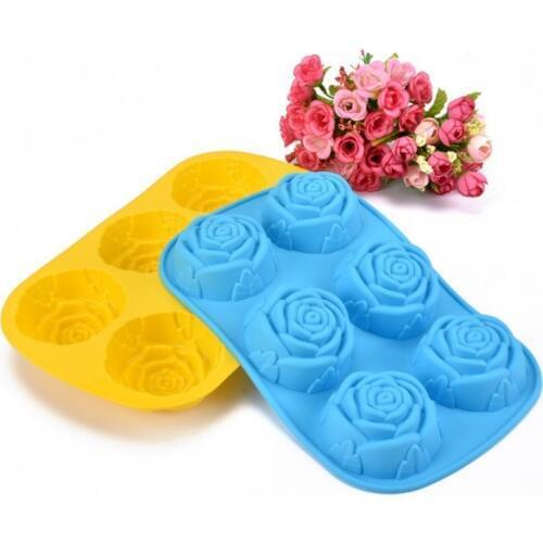 1PC Random Color DIY handmade soap mould 6 lattices rose shape silicone cake mold chocolate molds ELB 010