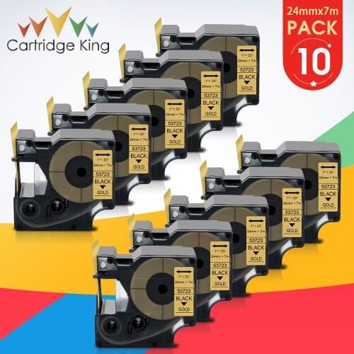 10PK 53723 Black on Gold 24mm*7m Laminated Label Tapes Compatible for Dymo D1 24mm Label Printers for Dymo LM 450D Label Maker