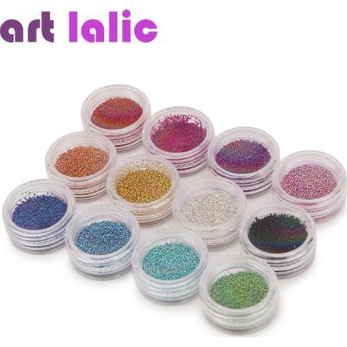 12 Colors Micro Ball Crystal Nail Caviar Beads for Nail Art Supplies Decoration 3 D Metal Glitter DIY