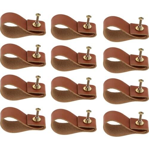 12 Sets Minimalist Leather Single Hole Handmade Cabinet Door Knobs Drawer Loop Pulls Door Handles for Home Room Kitchen Use