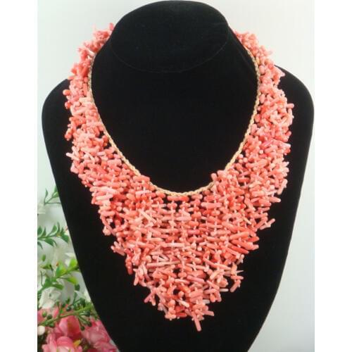 18" Handwork Natural Orange Pink Coral Pendant Necklace