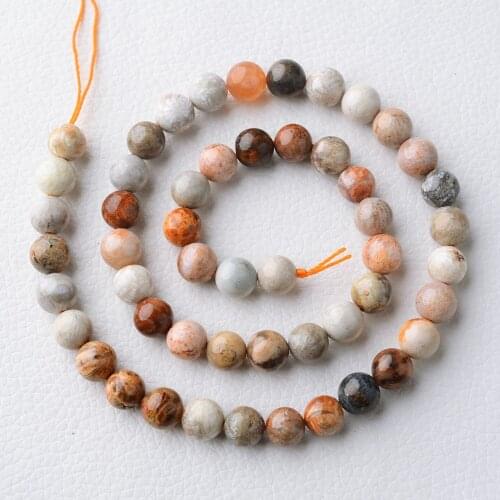 2 strands Natural Mixed Color Fossils Coral Loose Round Beads 8mm,15.5 Inch