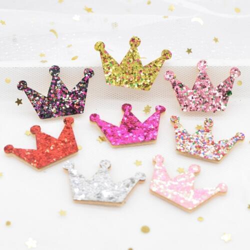 20Pcs Glitter Fabric Padded Appliques Sequins Crown Patches for Crafts Clothes DIY Hair Clips Wall Sticker Cake Decorative G48