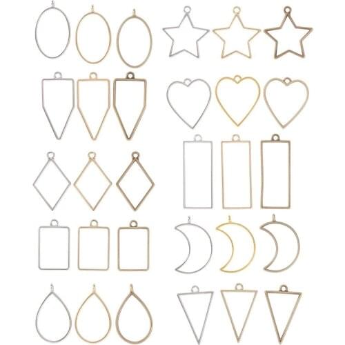 30Pcs Assorted Geometric Hollow Frame Trays Open Bezel Pendant Resin Molds DIY Pressed Flower Frame Jewelry Findings Accessories