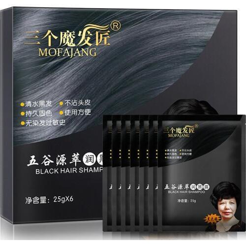 6bags/box Fast Black Hair Dye Shampoo And Conditioner Change Black Fruit Oil Balck 8 Minutes White Become Black Hair Color