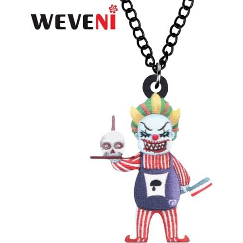 WEVENI Acrylic Halloween Evil Clown Skull Necklace Chain Printing Pendant Choker Jewelry For Women Kids Party Gift Accessories